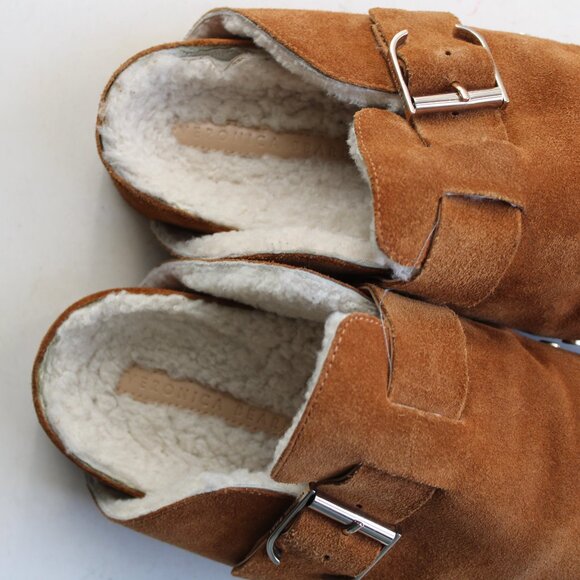 Veronica Beard Caramel Brown Fern-2 Studded Clog Suede Buckle Clogs Flats Size 6 - Picture 6 of 9